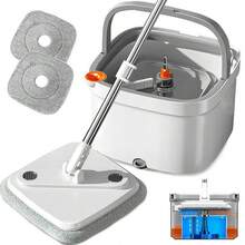 Spin Mop And Bucket Set Zero Dirty Water Cleaning System For Living Bath And Kitchen Room Hard Floor Cabinets Wall Windows Steel Adjustable Rod With Microfiber Mop Head - Xô lau nhà xoay màu xám nhạt + 10 miếng lau - Xem 2