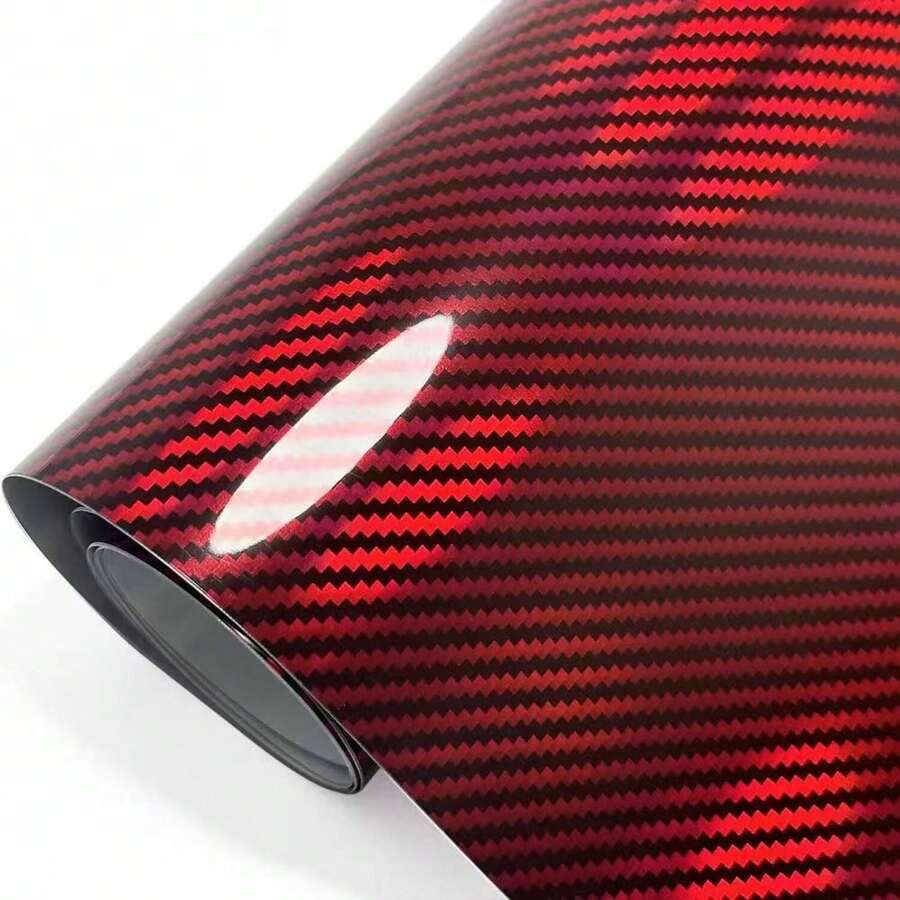 50cm X 150cm PET Laser Red Carbon Fiber Vinyl Wrap Film, Car Body Decor Sticker