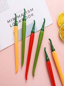 6pcs Chili Pepper Shaped Creative Novelty Vegetable Design Neutral Pens, Cute Cartoon Water-Based Signing Pens For Students - Multicolor - View 5