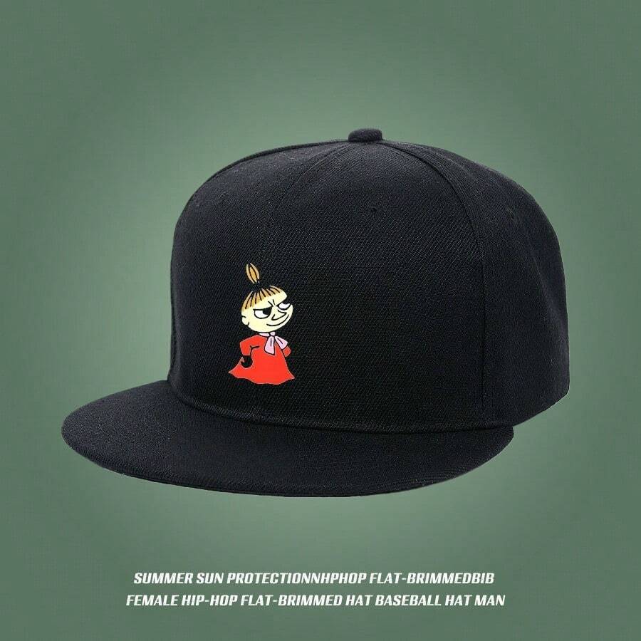 A cap with a black anime character design and a street fashion feel flat bill cap large head around Baseball cap retro small head around snapback cap duckville cap visual unisex low cap baseball cap snapback haphop baseball cap snapback cap graphic print duck cap sports breathable ball cap low cap fashionable - ブラック - チェックする 1