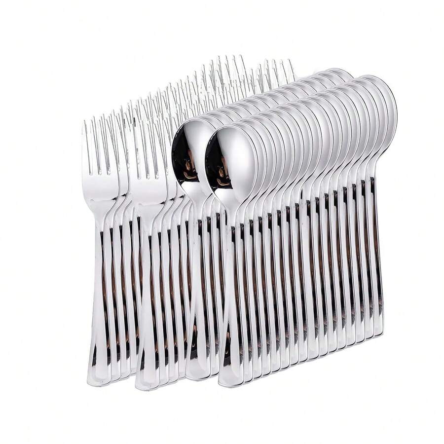 100pcs Silver Forks & Spoons Set, Durable Flatware For Party, Thanksgiving, Christmas And Everyday Use - Silver - View 1