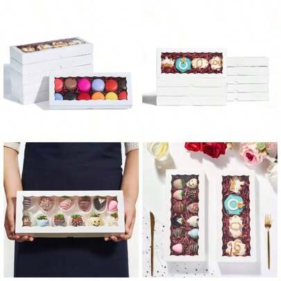 4PCS 12x 5x 1.5 Inches Premium Kraft Brown Cookie Boxes, Bakery Box Holiday Cookie Sets