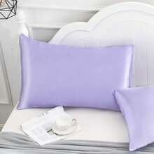 2 Pack Double Sided Pillowcase With Mulberry Silk Envelope Closure Comfortable And Breathable, Machine-Washable, No Zippers, Easy On & Off, Available In 3 Sizes And Colorful - Màu tím hoa cà - Xem 8