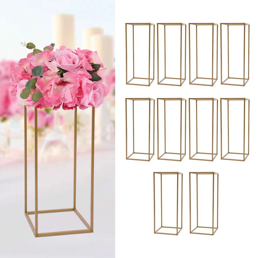10-Piece 80/60cm Golden Vases Metal Stand, Geometric Centerpieces For Tables, High Quality Iron Plastic, 22lbs Load Capacity Per Stand, Decorative Flower Stands For Home, Events, Parties, Wedding Receptions,Idel Gift For Couple - Gold - View 1