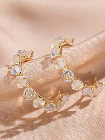 1雙獨特設計極簡風格&優雅貓眼石頭C形耳夾