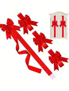1Pc Christmas Cabinet Ribbons Bows,Xmas Kitchen Cabinet Door Red Ribbons, Large Bow Christmas Wreath Tree Bow Festival Wrapping Decorations For Home Fireplace Door Holiday Party Supplies, Home Decor, Room Decor, New Year's Eve Decoration