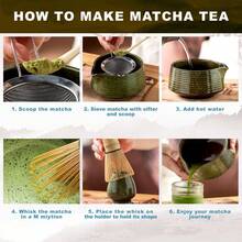 Matcha Whisk Set,(8Pcs) Includes Ceramic Matcha Bowl, Whisk, Holder, Scoop And Spoon, Rest, Sifter, Tea Towel,Traditional Tea Ceremony Set Gift - Dark Green - View 5
