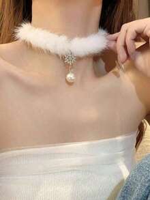 1pc Fashionable Fluffy Snowflake Neck Collar, Suitable For Women For Any Occasion, Perfect For Valentine's Day Outfits And Cosplay - màu đen - Xem 1