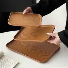 1个长方形塑料托盘，仿木纹，适用于家庭、咖啡馆、甜点、蛋糕、零食 - 彩色 - 查看 3