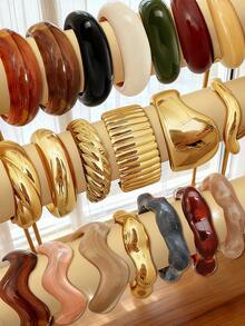 6/5/4/3/2/1 Pcs Vintage Elegant Bohemian Style Women Colorful Resin Acrylic CCB Open Bangle Bracelet Set, Suitable For Daily Wear, Party, Wedding (Random Delivery)