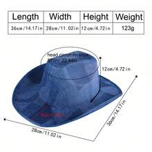 Unisex Denim Western Cowgirl Hats Fashionable Classic Wide Brim Fedora Caps With Wind Lanyard - Blue - View 6