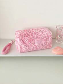 1pc Leopard Print Plush Makeup Bag, Leopard Pattern Winter Warm Makeup Pouch, Lipstick Case, Large Capacity Cosmetic Storage Bag, Multi-Functional Design, Suitable For Travel, Vacation, Home, Bathroom, Holiday Cosmetic Storage, Bathroom Accessories, Back To School Essential,Pouch,Makeup Pouch,Travel Essential - Multicolor - View 5