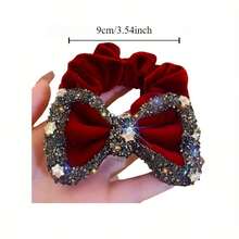 1pc Luxury Velvet Bow Tie Hair Ring With Shiny Rhinestones And Bow, Autumn And Winter Elegant Black And Hair Accessories, Party Hair Decoration, Accessories - Multicolor - View 5