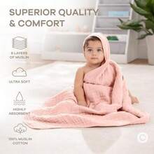 Toallas con Capucha para Bebé 2 Pzas, Grandes 81 x 81 cm – 6 Capas de Algodón Muselina 100% – Suaves y Absorbentes para Bebés, Niños y Niñas – Diseño Unisex para la Hora del Baño(Encaje Paquete de 2 - Bebé) - Multicolor - Ver 4