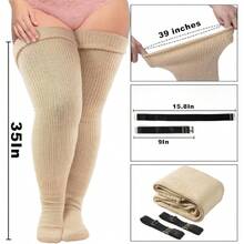 Plus Size Thigh High Socks For Thick Thighs Women- Thigh Highs Widened Extra Long Thick Knit Socks,28431941 - 杏色 - 查看 2