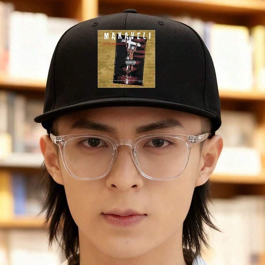 A black earphone-matching cap with a high-cut style and a "MAKAVELI" design, fashionable for men graphic print unisex small head around fashionable haphop baseball cap snapback cap large head around retro snapback baseball cap snapback cap duck cap low cap Baseball cap visual low cap duckville cap flat bill cap sports ball cap breathable - ブラック - チェックする 1