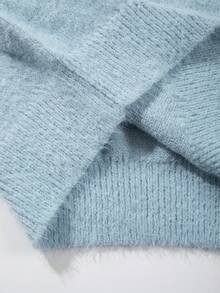 Unisex locker sitzender Lässig Kontrast-Farbstrick-Pullover, warm für Herbst & Winter, koreanischer Stil, minimalistisches Design, Rundhalsausschnitt mit langen Ärmeln - Blau - Übersicht 8