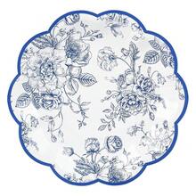 Blue Floral Party Plates - Vintage Leaf Disposable Paper Plates, Wildflower Toile 7inch Scalloped Rim Dessert Plates For Christmas, Birthday, Bridal Tea Party Supplies (24 Count),BlueFloral - 藍色花香 - 查看 1