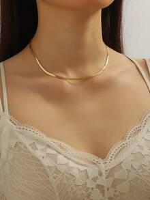 Aboocag 1pc Fashion Stainless Steel Lobster Clasp Detail Necklace For Women For Daily Decoration - Yellow Gold - View 5