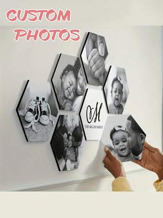 1/2/3/5pcs Vintage Style Custom Photo Printed Hexagonal Acrylic Panels - Modern Home And Friends Wall Stickers, Easy To Peel And Stick, Horizontal, Reusable Mural Decoration, Photo Wall Decor | Vintage Mural | Easy Installation Mural, Photo Frame Decoration