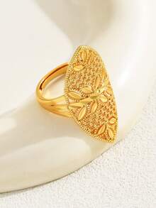 1pc European And American Fashion Abstract Vintage Asymmetrical Pattern Minimalist Adjustable Open Ring For Women - B - View 7