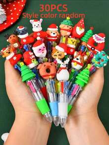 20pcs/Set Christmas Multicolor Ballpoint Pens, 4-In-1, 0.7mm Retractable Tip, Cartoon Cute & Fun Design, Suitable For Santa Claus, Snowman Themes, Ideal For Holiday Parties, School Supplies, Student Rewards - Multicolor - View 15