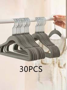10/20/30/40pcs Baby Flocked Hangers Non-Slip Plastic Baby Home Hangers No-Mark Non-Slip Multi-Functional Children's Hangers Storage Hangers Flocked Hangers Beige - Multicolor - View 12