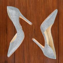 JENN ARDOR 4 Inch Stiletto High Heel Shoes For Women Pointed Closed Toe Classic Slip On Dress Pumps - Bạc - Xem 1