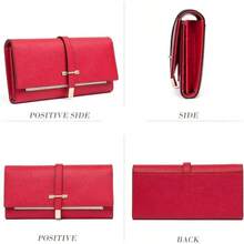 CLUCI Cartera de Cuero para Mujer Titular de la Tarjeta de Crdito Triple Delgado de Diseador para Mujer - Rojo - Ver 6