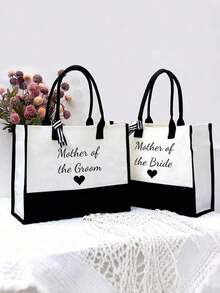 2pcs Mother Of The Groom Mother Of The Bride Canvas Tote Bag Set Wedding Engagement Bachelorette Hen Party Bridal Shower Gift Present,Christmas - 米色 - 查看 4