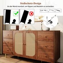 Sideboard, PE Rattan, Storage Cabinet With Drawer, Freestanding Wooden Cabinet, Kitchen, Home, Living Room, White, 120 X 40 X 90 Cm - Wood + MDF - View 9