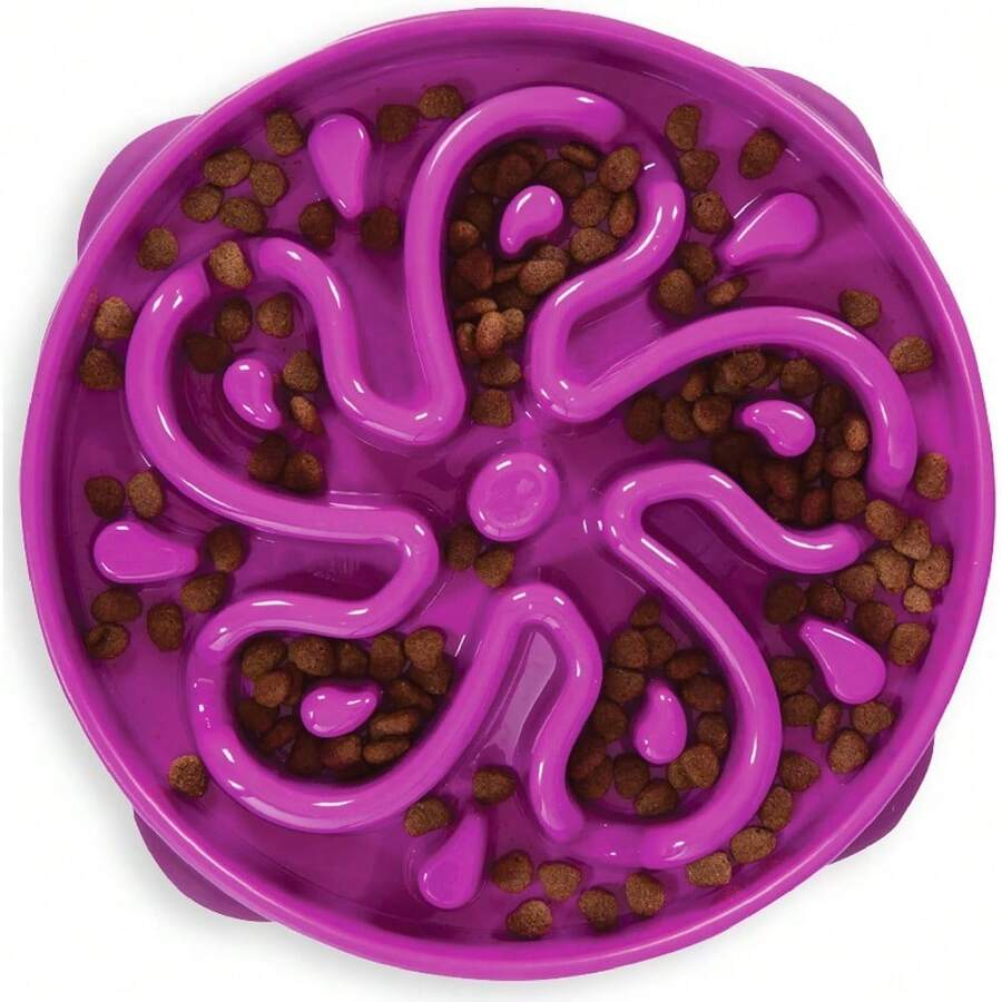 Outward Hound Large Slow Feeder Bowl, Puzzle Maze For Fast Eaters, Medium To Large Dogs, Helps Prevent Bloat & Aid Digestion, Holds 4 Cups Wet Or Dry Food, Non-Slip, Made Without BPA, Purple - 紫色 - 查看 1