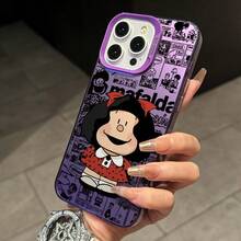 Funda de teléfono personalizada creativa de nueva moda estilo de dibujo animado con lazo rojo lindo para Apple  17 Air 16 15 14 13 12 11 Pro Max X XR XSMAX 8 7 Plus, funda trasera dura mate plateada, funda protectora para dispositivos, accesorios móviles, estética divertida, diseño de dibujo animado, usuario de - Mezcla de colores - Ver 7