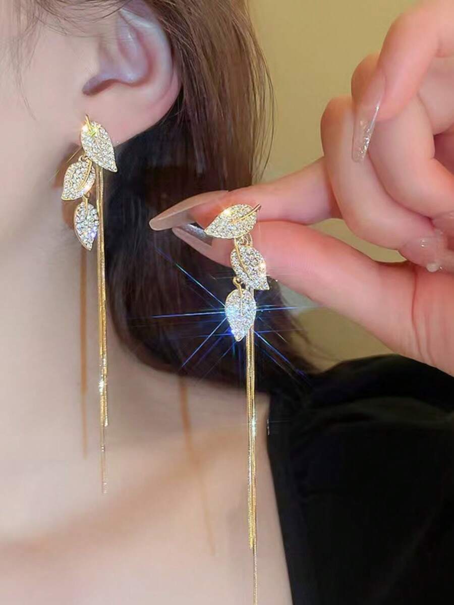 长流苏耳环，时尚个性耳环，欧美风格首饰 - 樹葉 - 查看 1