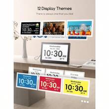 Digital Clock Large Display Calendar Clock With 12 Themes 20 Alarms 20 Reminders Auto Dimming 12/24 Hours Indoor Temperature Humidity For Seniors Desk - 黑色+10.1英寸 - 查看 4
