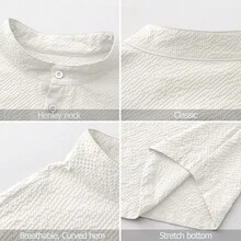 Áo sơ mi nam dài tay cổ Henley, cài cúc phía trước, chất liệu polyester nhẹ, họa tiết sọc và caro, kiểu dáng giản dị và thoải mái, vải mềm mại, phù hợp mặc hàng ngày, thời trang mùa hè đi biển, thoáng khí, tay áo xắn lên, trang phục nam thời trang, trang phục thường ngày ngoài trời, kiểu dáng cổ điển, áo sơ mi đa năng và nhẹ, áo nam mặc hàng ngày. - trắng - Xem 7