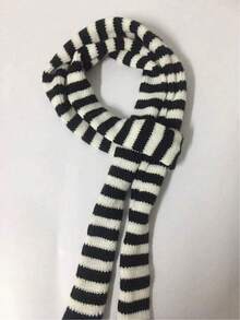 1pc Y2K Vintage Striped Pattern Skinny Scarf, Suitable For Punk Rock Daily Outfit For Dress GS1R - Đen trắng - Xem 3