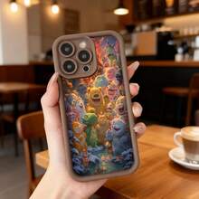 Cubierta de teléfono con diseño de personajes animados multicolor para iPhone 14 Pro Max funda protectora con estampado de monstruos divertidos y escena mágica ideal para uso diario en cafeterías y salas de estar Aplicable a los teléfonos de la serie Apple y Galaxy - Negro - Ver 4