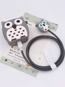 4-Pcs Compatible With Apple 40W Fast Charger: Case Cover & Coiled Cable Protector Kit Compatible With 40W Apple Chargers (Avocado/Penguin/Owl/Astronaut/Ice Cream/Glasses Dog Designs)