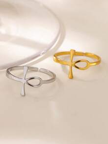 1Pc Ancient Egyptian Cross Pendant Necklace 18K Gold Plated Stainless Steel Adjustable Chain Necklace Eternal Jewelry Fashion Accessories