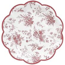 24Pcs Red Floral Party Plates Vintage Floral Leaf Disposable Paper Plate Wildflower Red Toile 7inch Scalloped Rim Dessert Plates For Christmas Birthday Bridal Tea Party Supplies,Red - 紅色的 - 查看 1