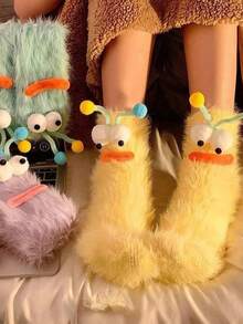 2/4/8 Pairs Funny Cute Coral Fleece Fuzzy Socks, Warm Cozy Floor Sleeping Socks, Random Color - Multicolor - View 8