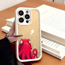 Cubierta de teléfono con borde negro diseño de pulpo rojo sobre fondo vintage para uso diario y trabajo en oficina - Negro - Ver 3
