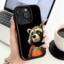 Cubierta de teléfono con diseño de mapache con tarro de miel color negro para uso diario y trabajo - Blanco - Ver 1