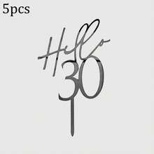 1个/3个/5个黑色亚克力“Hello”字样生日蛋糕装饰插牌，可选年龄18/30/40/50/60，适用于生日派对蛋糕装饰。 - 彩色 - 查看 11