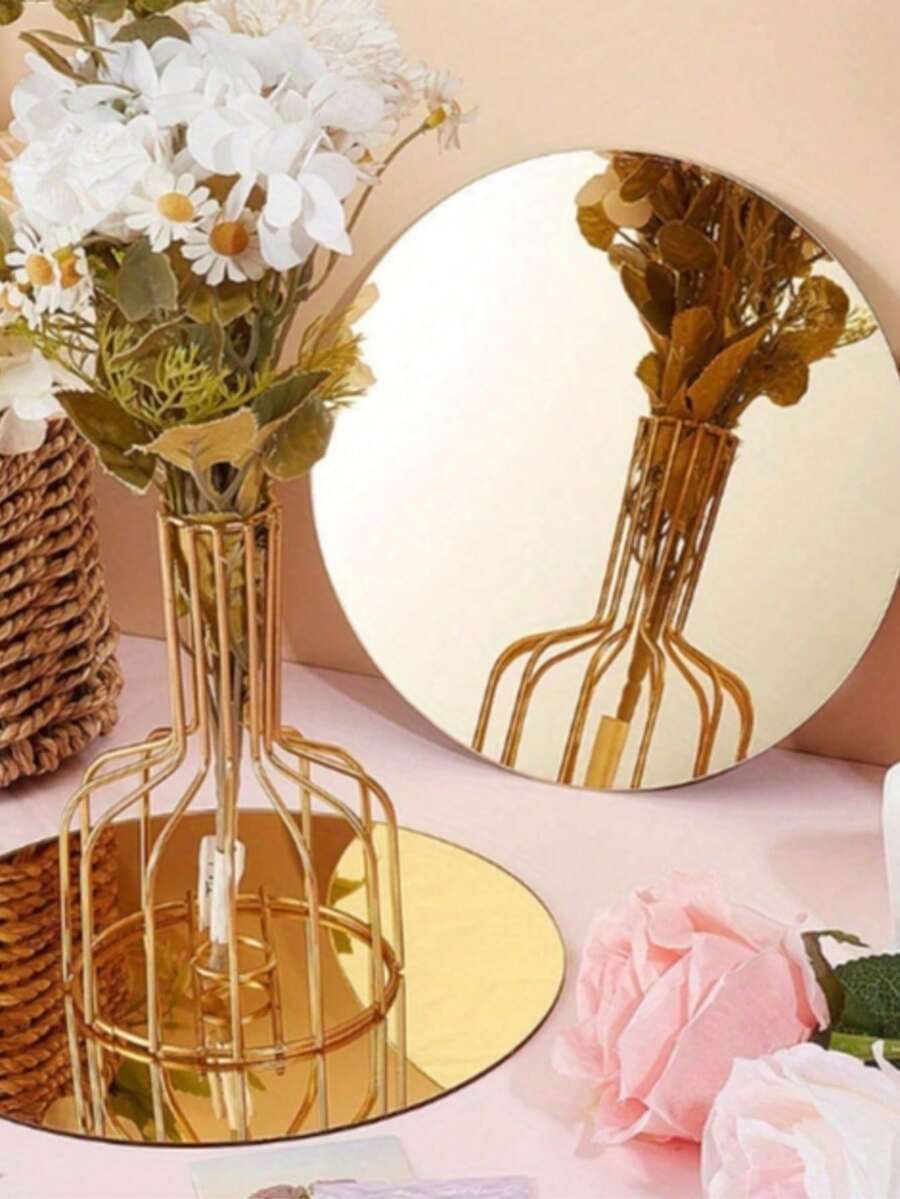 12pcs Gold Acrylic Mirror Tile - 200x1.5mm, Ideal For Wedding Table Decor - Multicolor - View 1