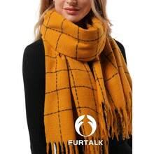 - Bufanda de invierno a cuadros para mujer, chales de cachemira, abrigos, bufandas grandes y gruesas - Naranja + Talla Única - Ver 2