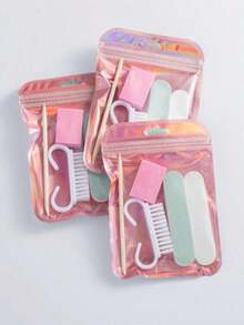 10/8/5/3/1pack ,Manicure And Pedicure Set, Mini Nail File And Orange Nail Stick Set, Double-Sided Nail File, Wooden Cuticle Pusher, Nail Cleaning Tools, Nail Stick, Nail Art Brush,Nail Tech Supplies For DIY Nail Polishing Care - 粉色 - 查看 3