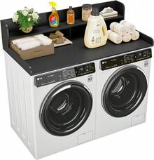 Washer Dryer Countertop With 2-Tier Shelf,Laundry Table Over Washer And Dryer With Storage Space For Laundry Room Organization - 黑色 - 查看 2