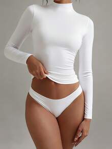 XLLAIS 2025 Autumn/Winter New Basic High Neck Long Sleeve T-Shirt, Double-Layer Elastic Slim Fit Top - White - View 8